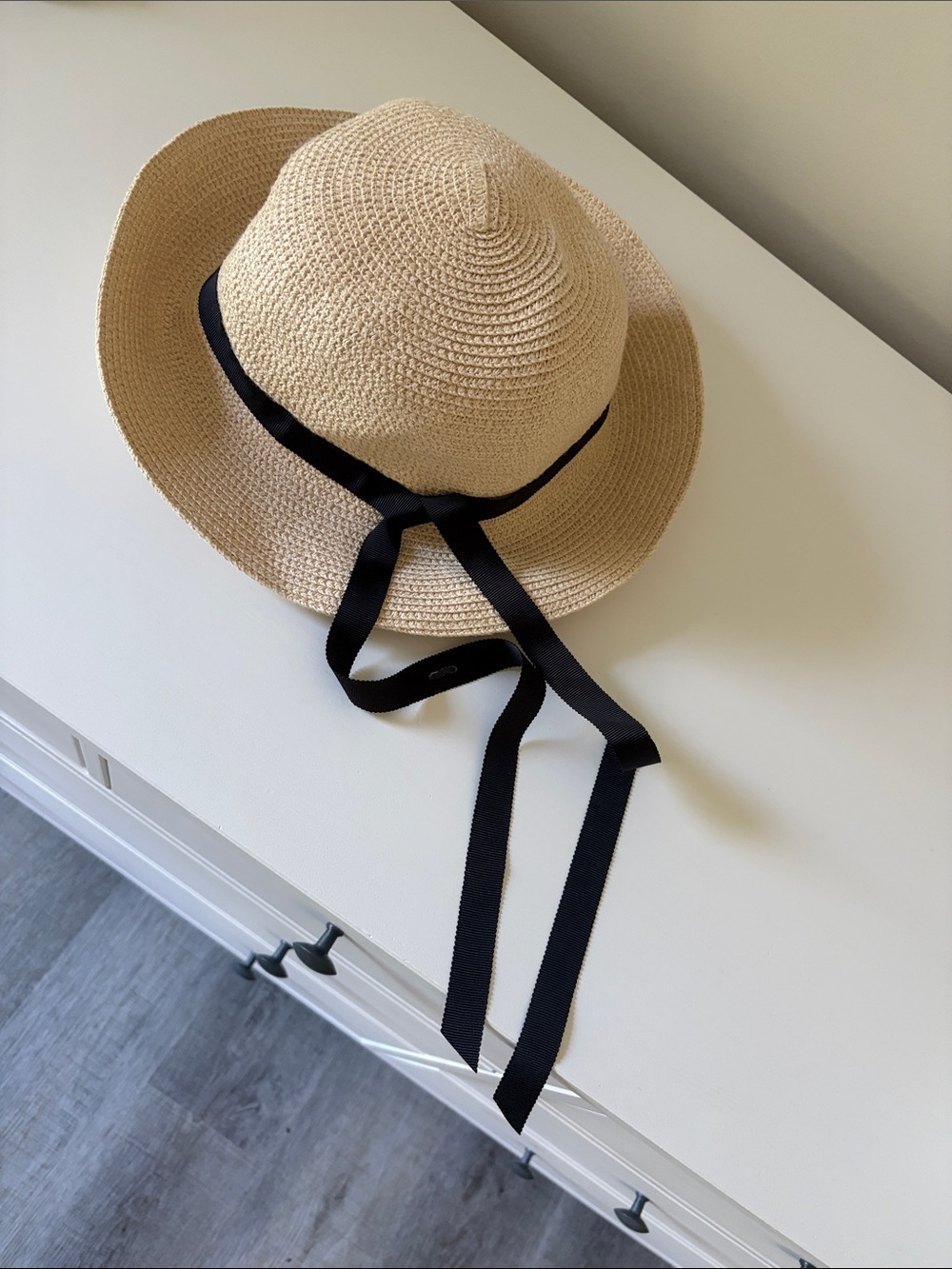 Kids Straw Sun Hat with Black Ribbon - Natural
